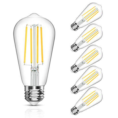LANGREE 앤틱 빈티지 LED 라이트 Bulbs, ST58 에디슨 Led Bulb, 호환 60W, Daylight 화이트 4000k, E26 미디엄 Base, Non-Dimmable, LED Filament Bulbs, Pack of 5