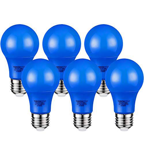 TORCHSTAR LED 블루라이트 Bulbs, 7W（40W Equivalent) A19 컬러 Bulbs with 미디엄 Base, 2-Year Warranty, 30, 000hrs Lifespan, for 아웃도어 라이트 Fixture,  스탠드, 스탠드 조명, 거실 조명, 침실 조명, 플로어 스탠드, 생활 Room Decoration, Pack of 6