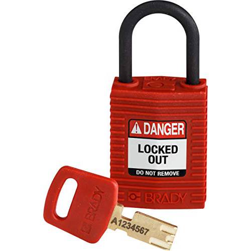 Brady SafeKey Lockout 맹꽁이자물쇠, 통자물쇠, 자물쇠 - 나일론 - 레드 - 1.0 플라스틱 걸쇠 버티컬 클리어런스 - 키, 열쇠 여러