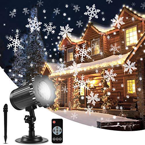 ALOVECO  크리스마스 눈송이 프로젝터 라이트, 회전 LED Snowfall 투사 램프  리모컨, 원격, 아웃도어 방수 스파클링 장식용 라이트닝 할로윈 크리스마스 파티 (쿨 화이트 6000K)