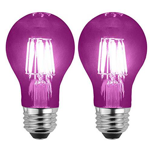 Sleek라이트ing LED 6Watt Filament A19 퍼플 컬러 라이트 Bulbs 디머블, 밝기 조절 가능  UL Listed, E26 Base Lightbulb  에너지 절약 - 지속 for 25000 시간 - 내구성, 튼튼 유리 - 2 Pack
