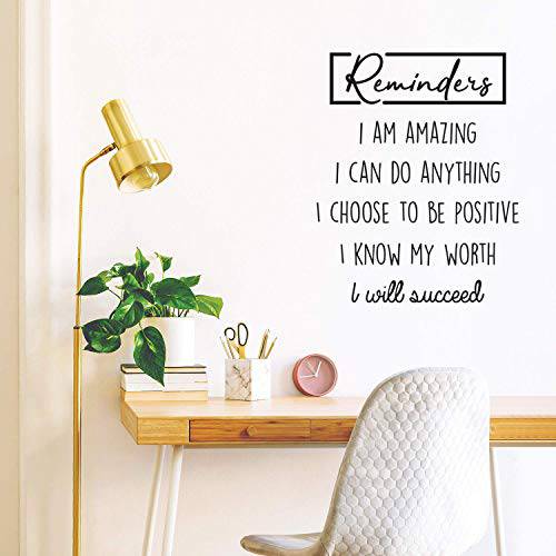 Vinyl 벽면 아트 데칼, 스티커 - Reminders I Am 어메이징 I Can Do Anything - 30 x 23 - 트렌디 아름다운 벽면스티커,레터링,문구스티커 가정용 침실 생활 Room 사무실,오피스 Work School 데코레이션,데코,장식 스티커 (블랙)