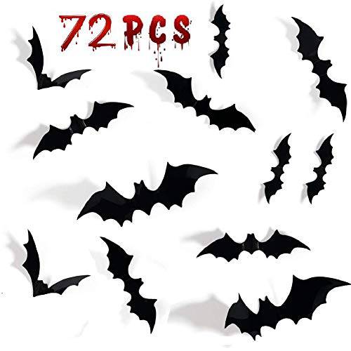72PCS 할로윈 3D Bats 장식, DIY Scary 벽면 Bats 벽면 데칼 벽면 스티커 4 여러 사이즈 할로윈 파티 장식 도구