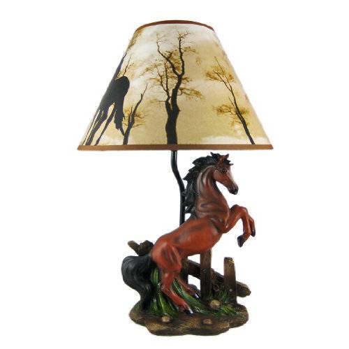 브라운 Stallion Horse 테이블 램프 w/ 자연 프린트 쉐이드