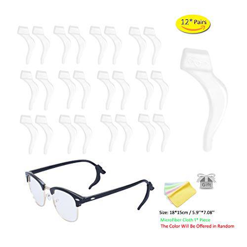 SMARTTOP 안경 귀 그립 - 부드러운 Comfortable Anti-slip Holder, 실리콘 귀 Hook, 아이 glass Temple 펜촉 슬리브 Retainer for Glasses, Sunglasses, 12 pairs (US-S-22A-Clear)