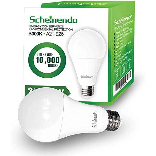 3-Way Led 라이트 Bulbs 50/ 100/ 150 Watt Equivalent, 5000K Daylight White, A21 LED Bulbs 2100LM, E26 Base-2 Packs by Scheinenda