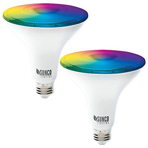 Sunco 라이트닝 2 Pack 와이파이 LED 스마트 Bulb, PAR38, 13W, 컬러 체인징 ( RGB& CCT), Dimmable, 호환가능한 with 아마존 알렉사&  구글 조수 - 노 허브 Required