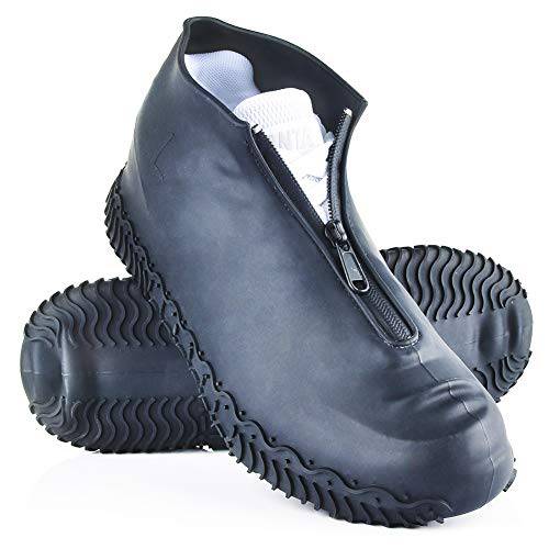 Shiwely 실리콘 방수 슈 Covers, Upgrade 리유저블,재사용 Overshoes with Zipper, 방지 방수 Boots Non-Slip 세척가능 프로텍트 여성용, 남성용 (L (Women 8-12, 남성용 7-11), Black)
