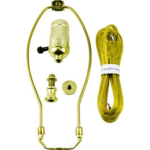 brandnameeng, Yellow, 3-Way Kit, 엑스트라 롱 8 Ft Clear Cord, 10 Gold Harp, DIY 램프 Wiring Parts, 250VAC, 250W, UL Listed, 50960