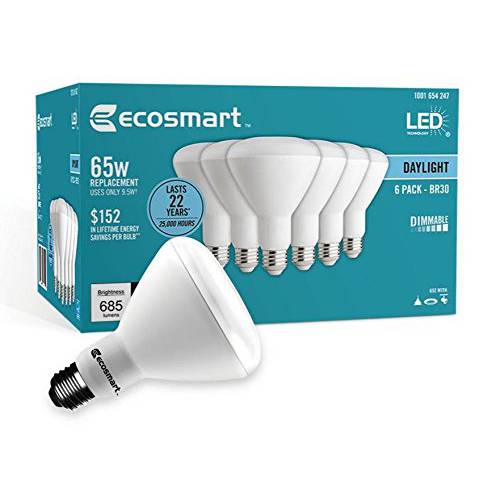 (12-Bulbs) EcoSmart 65-Watt 호환 BR30 디머블, 밝기 조절 가능 LED 전구, Daylight
