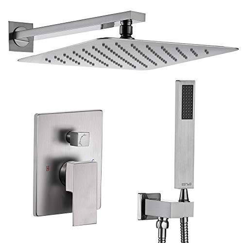 Esnbia Brushed Nickel 샤워 System, 샤워 Faucet 세트 with 밸브 and 12 방수 샤워 샤워헤드 Systems 벽면 마운트 샤워 Combo 세트 for 화장실 모든 Metal(Rough 인 밸브 Include