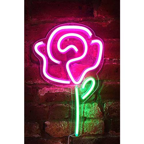 Isaac Jacobs 15 x 9 inch LED Neon 핑크 Rose Flower with 그린 스템 벽면 Sign For 쿨 Light, 벽면 Art, 침실 Decorations, 홈 Accessories, Party, and Holiday Decor: 전원 by USB 와이어 (ROSE)