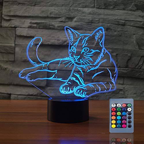 Christmas 기프트 애완동물 Cat 3D 일루젼 생일 Present Beside 테이블 램프,등,수면등,취침등, Gawell 16 컬러 체인징 Touch Switch 데코레이션,데코,장식 나이트 램프 with 리모컨, 원격 Cat Lover Theme 토이