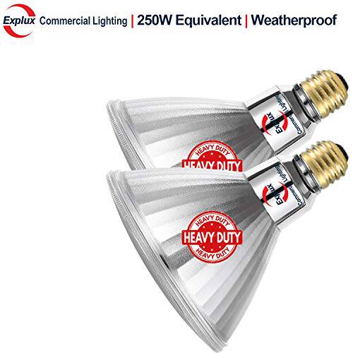 Explux 250W 호환 PAR38 LED 홍수 라이트 Bulbs, Weatherproof, 2650 Lumens, Dimmable, 5000K Daylight, 2-Pack