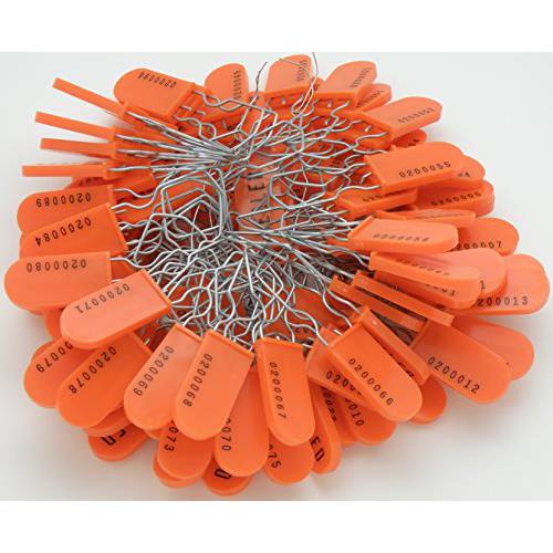 Plastic 와이어 맹꽁이자물쇠,통자물쇠,자물쇠 세큐리티 유지 Sequentially Numbered 오렌지 (Pack of 100)