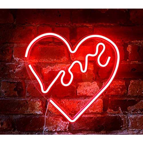 Isaac Jacobs 14 x 14 inch LED Neon 레드 “Love”Heart벽면 Sign for 쿨 Light, 벽면 Art, 침실 Decorations, 홈 Accessories, Party, and Holiday Decor: 전원 by USB 와이어 (Heart)