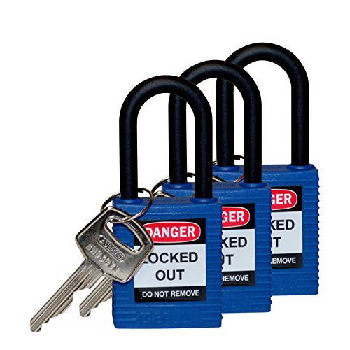 Brady 123334 Lockout 맹꽁이자물쇠,통자물쇠,자물쇠, 키,열쇠 한쌍, 1/ 4, 블루