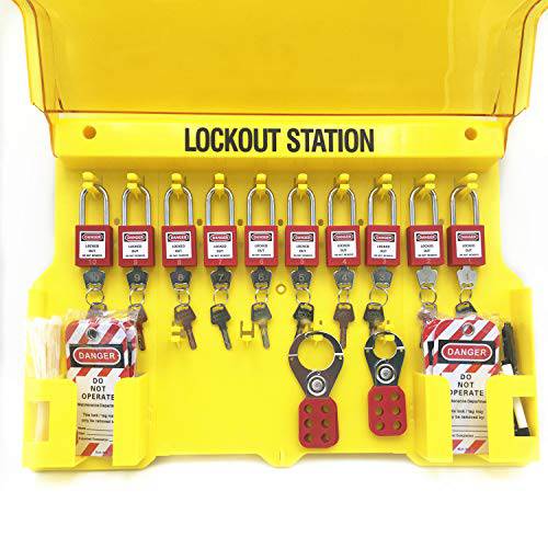 Lockout Tagout 스테이션, Includes 10 키 여러 자물쇠 with Numbers, 2 Lockout Hasps, 24 Lockout 태그, 20 Nylon 케이블