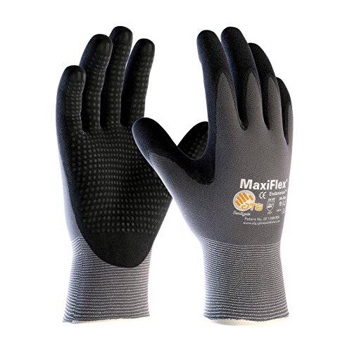 ATG 3 팩 MaxiFlex Endurance 34-844 심리스 니트 Nylon Work Glove with Nitrile 코팅 그립 on 팜& Fingers, 사이즈 스몰 to X-Large (미디엄), 블랙 and 그레이, 모델 넘버: 34-844 - 미디엄 - 3/ 팩