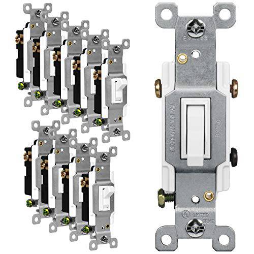 ENERLITES Toggle 라이트 Switch, 3-Way or Single Pole, 15A 120-277V, 접지 Screw, Residential Grade, UL Listed, 83150-W-10PCS, 화이트 (10 Pack), 10