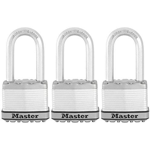 Master Lock  맹꽁이자물쇠, 통자물쇠, 자물쇠, 매그넘 코팅된 스틸 잠금, 2 in. 와이드, M5XTRILH (팩 of 3-Keyed 한쌍)