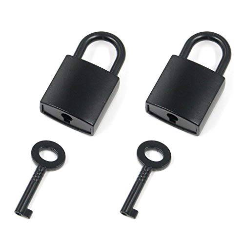 Tulead  미니 사각 자물쇠 메탈 블랙 자물쇠 빈티지 자물쇠 장식용 자물쇠 쥬얼리 박스 자물쇠 팩 of 2 키