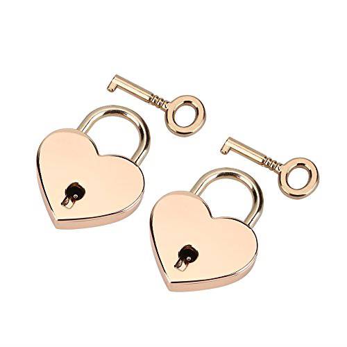Heart 쉐입 맹꽁이자물쇠,통자물쇠,자물쇠, 2 Pcs Rose Gold 미니 Heart-shaped 맹꽁이자물쇠,통자물쇠,자물쇠 키 메탈 잠금 for 짐 일기 북 쥬얼리 박스