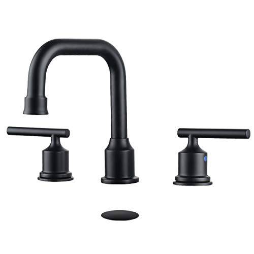 WOWOW Two Handles Widespread 8 inch 화장실 Faucet 블랙 3 Pieces 대야,바구니 수도꼭지 360 도 스위블 Spout 화장실 싱크대 Faucet