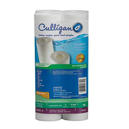 Culligan P5-4PK P5 Whole 하우스 고급 용수필터, 물 필터, 정수 필터, 8, 000 Gallons, Value 4-Pack, White, 4 Pack