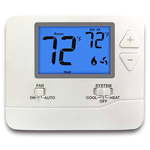ELECTECK 디지털 온도조절기 with 라지 LCD Display, Non-Programmable, 호환가능한 with Single 무대 Electrical and Gas/ 오일 System, Up to 1 Heat/ 1 Cool, 화이트