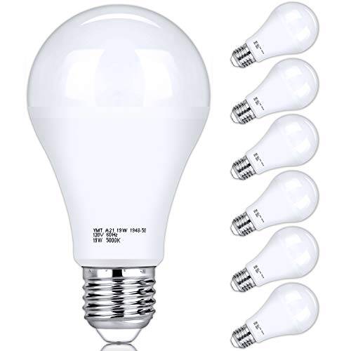 A21 LED 라이트 Bulbs, 150 Watt 호환 LED Bulbs, Daylight 화이트 5000K, 2600 Lumens, E26 스탠다드 Base, Non-Dimmable, 19W 라이트 Bulbs for 침실 화장실 생활 Room Commercial Lighting, Pack of 6