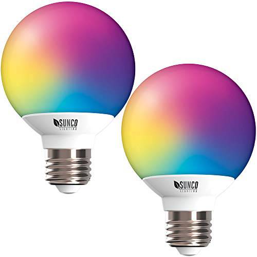 Sunco 라이트닝 2 Pack 와이파이 LED 스마트 Bulb, G25, 5W, 컬러 체인징 ( RGB& CCT), Dimmable, 호환가능한 with 아마존 알렉사&  구글 조수 - 노 허브 Required