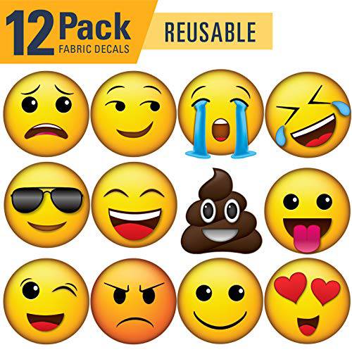Emoji 종류별아이콘 벽면 데칼 팩 of 12 4.4in x 4.4in - 리유저블, 재사용 - REAPPLY - 천 재질 (XSmall, 12 팩 1)