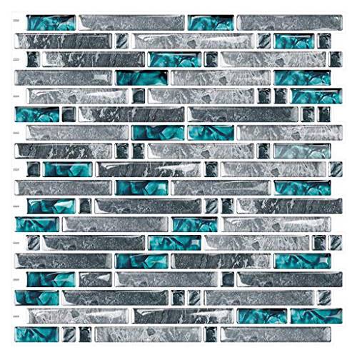 Cocotik 12x12 부엌, 주방 Backsplash Tiles 필 and 스틱 벽면 Stickers, 10 Sheets (Gray and Teal Green)