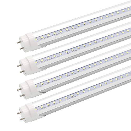 2FT LED Tube 라이트s, 24 8W(25W 형광 전구 Replacement) LED Tube 라이트 Fixture, Two 핀 G13 Base, 6000K, Works Without Ballast, Dual-Ended Powered, Clear Cover, Pack of 4