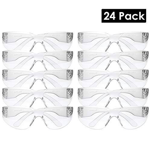 amoolo 보안경 (Pack of 24), 충격 and 스크레치 방지 크리스탈Clear Lens-Protective 안경 for Lab, Industrial, Carpentry, Shooting, Sports, and More (Clear Frame)