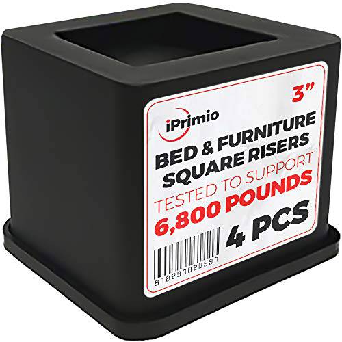 iPrimio 침실용 and 가구,의자 스퀘어 라이저 - 3 INCH Rise 크기 - Wont 갈라진금&  할퀴다 플로어 - 내구성, 튼튼 러버 바닥 - 특허 대기중 - 큰 for 우드 and 카페트 서피스 (Black, 6)