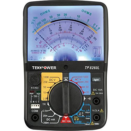 Tekpower TP8260L 아날로그 멀티미터,전기,전압계,측정 With 백 Light, and Transistor Checking 도크