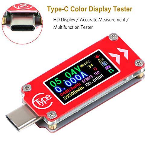 MakerHawk USB 파워 Meter, TC66 USB 테스터,tester Type C USB 전압,볼트 Meter and Current 테스터,tester, 0.96 Inch IPS 컬러 LCD 디스플레이 파워 테스터,tester 멀티미터,전기,전압계,측정 PD Ammeter 전압계 QC 2.0 3.0
