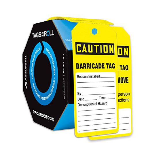 Accuform TAR136 태그 by-The-Roll 검사 and 상태 태그, LegendCaution Barricade 태그, 6.25 Length x 3 폭 x 0.010 두께, PF-Cardstock, 블랙 on Yellow (팩 of 100)