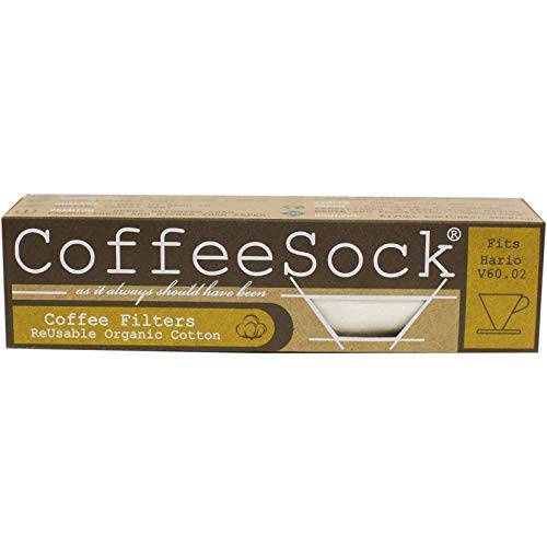 CoffeeSock  리유저블, 재사용 필터 Made To 호환 Hario v60-02 Style - GOTS 인증된 오가닉 코튼 리유저블, 재사용 커피 필터, 내츄럴 (V60-02)