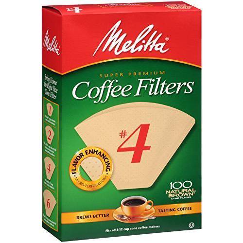 Melitta 4 커피 Filters, 내츄럴 Brown, 2 Pack of 100 Filters.