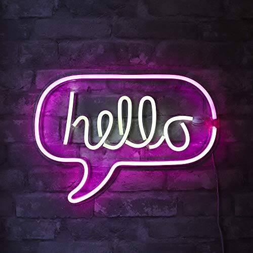 Isaac Jacobs 17” x 12” inch LED Neon ‘ 하얀&  핑크 “hello” 알파벳,단어조합 Bubble’ 벽면 Sign for 쿨 Light, 벽면 Art, 침실 Decorations, 홈 Accessories, Party, and Holiday Decor: 전원 by USB 와이어 (HELLO)