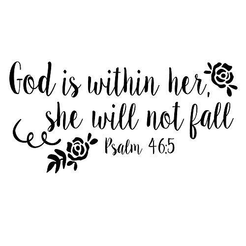 God is Within Her She Will Not 폴 Psalm 46:5 비닐 데칼 종교적인 벽면 아트 Christian 성경 구절 문구,인용구 Girls 침실 장식,데코