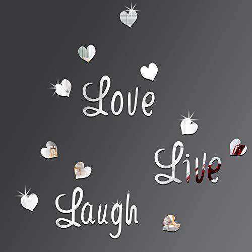 DIYSilver Love 실천하기 Laugh Heart미러 비밀번호 3D 미러 벽면 스티커 홈 데코레이션,데코,장식 (Silver Love 실천하기 Laugh Heart)