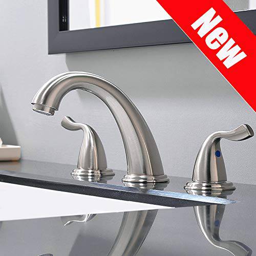 Brushed Nickel Two 본체 High-Arc Widespread 화장실 싱크대 Faucet by Phiestina, with 스테인레스 Steel 팝 Up Drain, WF008-7-BN
