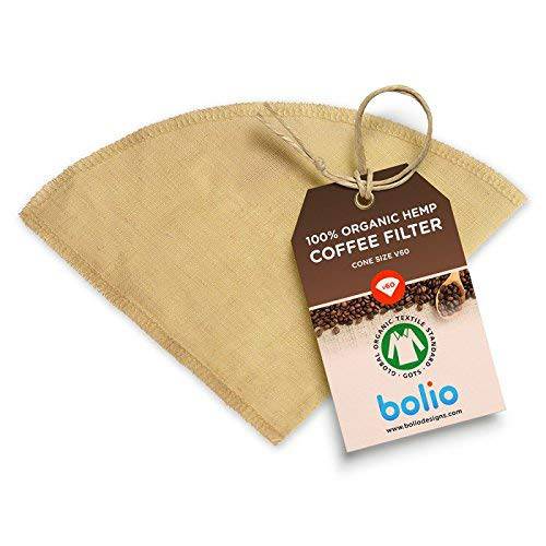 오가닉,  햄프 원뿔형 커피 필터 리유저블,재사용 and Great for 메이킹 부드럽고 내츄럴 Tasting Pour Over 커피 Eco-Friendly 박테리아 방지 Material by Bolio (No.2, Cone, 1-pk)