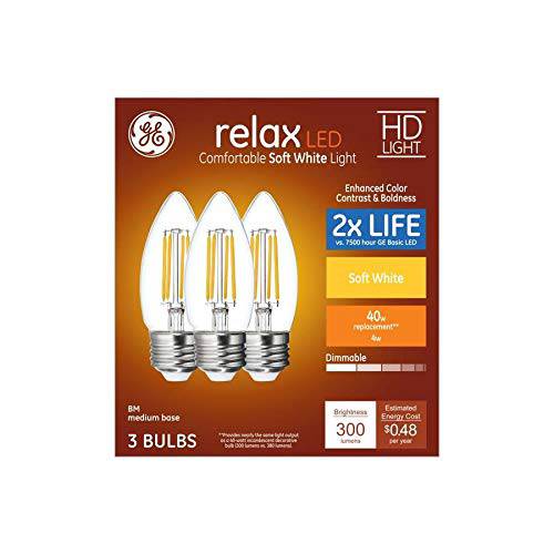 GE 릴렉스 3-Pack 40 W 호환 디머블, 밝기 조절 가능 소프트 화이트 B LED 라이트 고정, 고정가능 라이트 Bulbs 42287