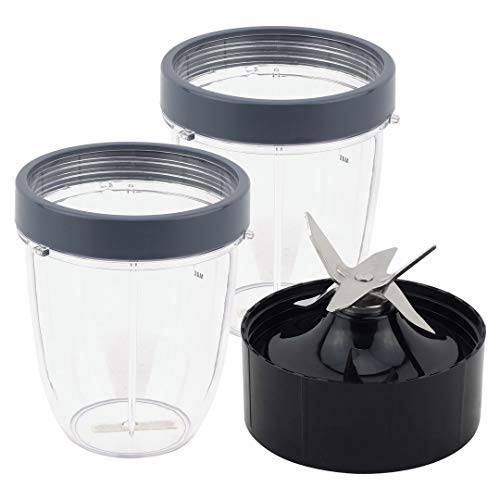 2 Pack Felji 18 oz 숏 커피캡슐,커피팟 with 립 반지+  압출기 블레이드 for NutriBullet Lean NB-203 1200W 블렌더
