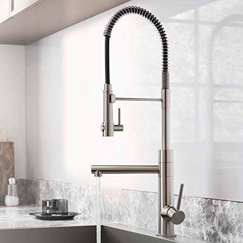 Kraus KPF-1603SFS Artec 프로 스팟 Free 스테인레스 Steel 피니쉬 2-Function Commercial Style Pre-Rinse 부엌, 주방 Faucet with Pull-Down 스프링 Spout and Pot Filler, 24.75 Inch